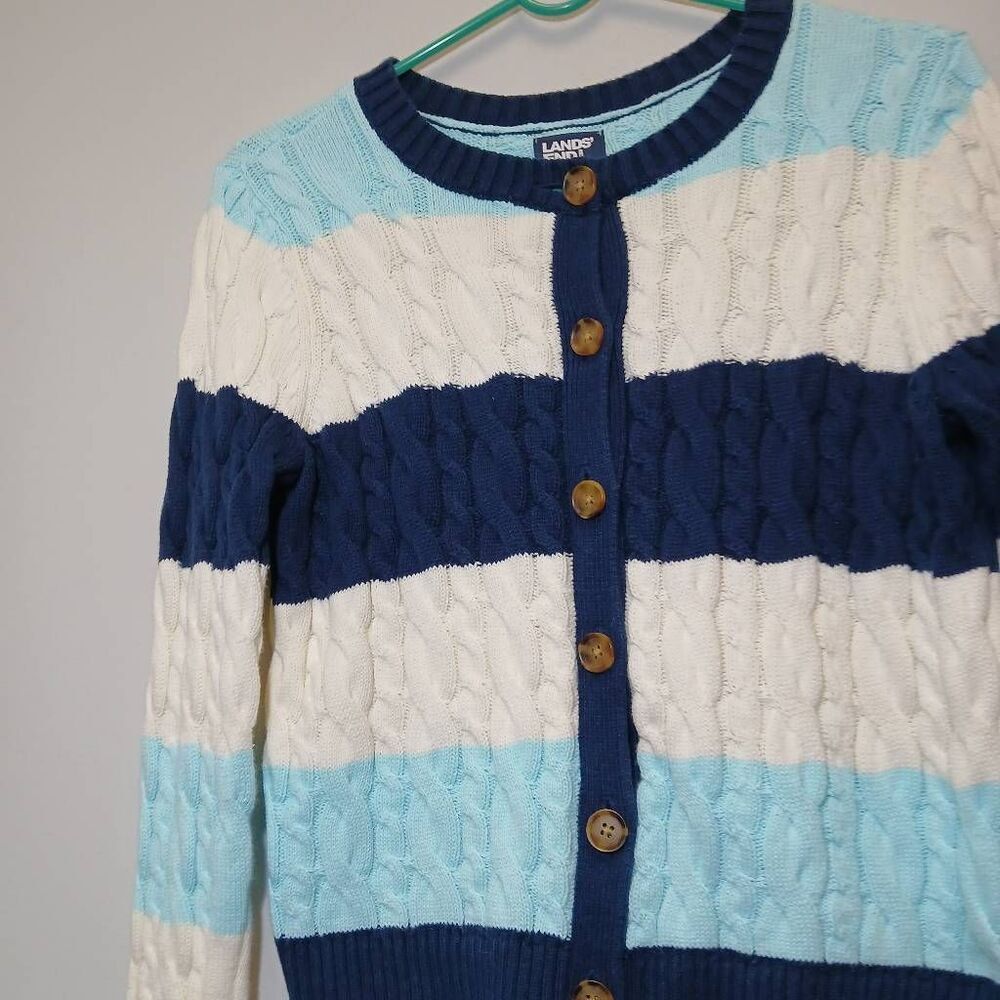 Lands end drifter womens small cotton sweater cardigan cable knit spring summer - Picture 3 of 9